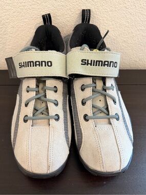 Shimano Mens Beige and Gray Cycling Sneakers with Strap Size 41